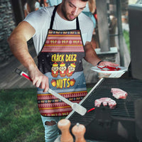 Funny Nutcracker Christmas Apron with Crack Deez Nuts Quote and Holiday Pattern Design - Wonder Print Shop