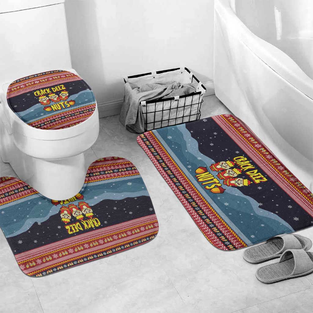 Funny Nutcracker Christmas Bathroom Set with Crack Deez Nuts Quote and Holiday Pattern Design - Wonder Print Shop