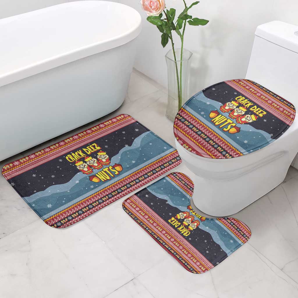 Funny Nutcracker Christmas Bathroom Set with Crack Deez Nuts Quote and Holiday Pattern Design - Wonder Print Shop