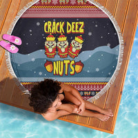 Funny Nutcracker Christmas Beach Blanket with Crack Deez Nuts Quote and Holiday Pattern Design - Wonder Print Shop