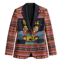 Funny Nutcracker Christmas Blazer with Crack Deez Nuts Quote and Holiday Pattern Design - Wonder Print Shop