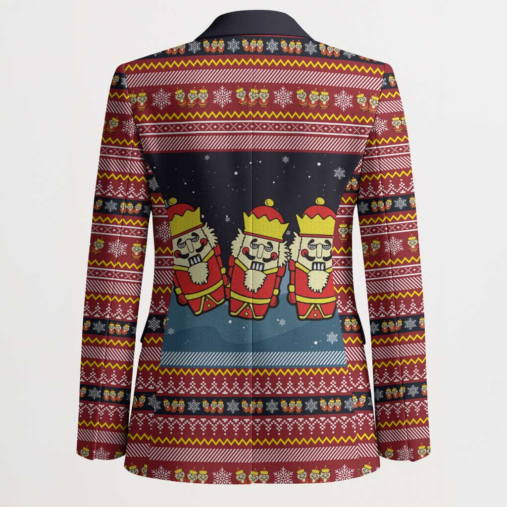 Funny Nutcracker Christmas Blazer with Crack Deez Nuts Quote and Holiday Pattern Design - Wonder Print Shop