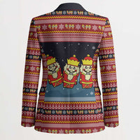 Funny Nutcracker Christmas Blazer with Crack Deez Nuts Quote and Holiday Pattern Design - Wonder Print Shop