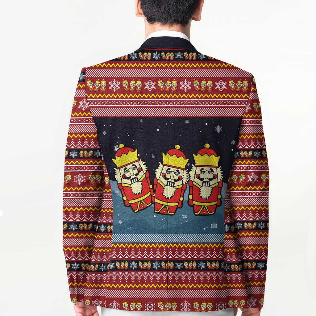 Funny Nutcracker Christmas Blazer with Crack Deez Nuts Quote and Holiday Pattern Design - Wonder Print Shop