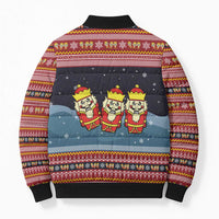 Funny Nutcracker Christmas Bomber Puffer Jacket with Crack Deez Nuts Quote and Holiday Pattern Design - Wonder Print Shop