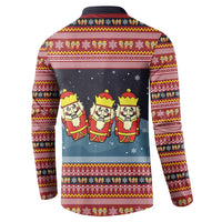 Funny Nutcracker Christmas Button Sweatshirt with Crack Deez Nuts Quote and Holiday Pattern Design - Wonder Print Shop