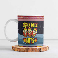 Funny Nutcracker Christmas Ceramic Mug with Crack Deez Nuts Quote and Holiday Pattern Design - Wonder Print Shop