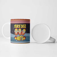 Funny Nutcracker Christmas Ceramic Mug with Crack Deez Nuts Quote and Holiday Pattern Design - Wonder Print Shop