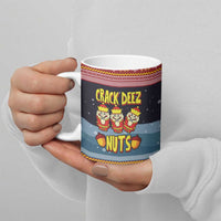 Funny Nutcracker Christmas Ceramic Mug with Crack Deez Nuts Quote and Holiday Pattern Design - Wonder Print Shop