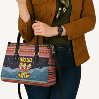 Funny Nutcracker Christmas Leather Bag with Crack Deez Nuts Quote and Holiday Pattern Design - Wonder Print Shop
