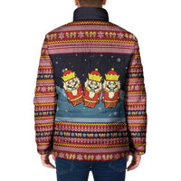 Funny Nutcracker Christmas Padded Jacket with Crack Deez Nuts Quote and Holiday Pattern Design - Wonder Print Shop