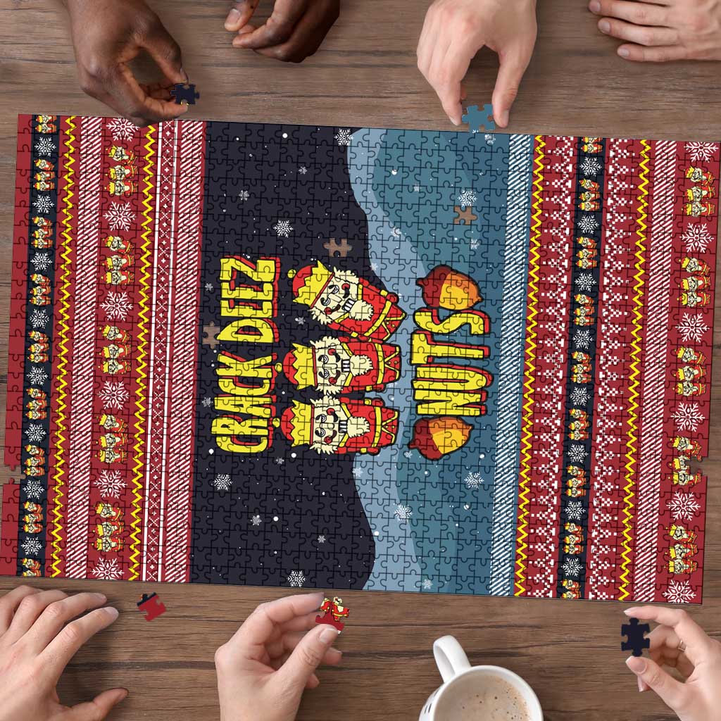 Funny Nutcracker Christmas Puzzle with Crack Deez Nuts Quote and Holiday Pattern Design - Wonder Print Shop