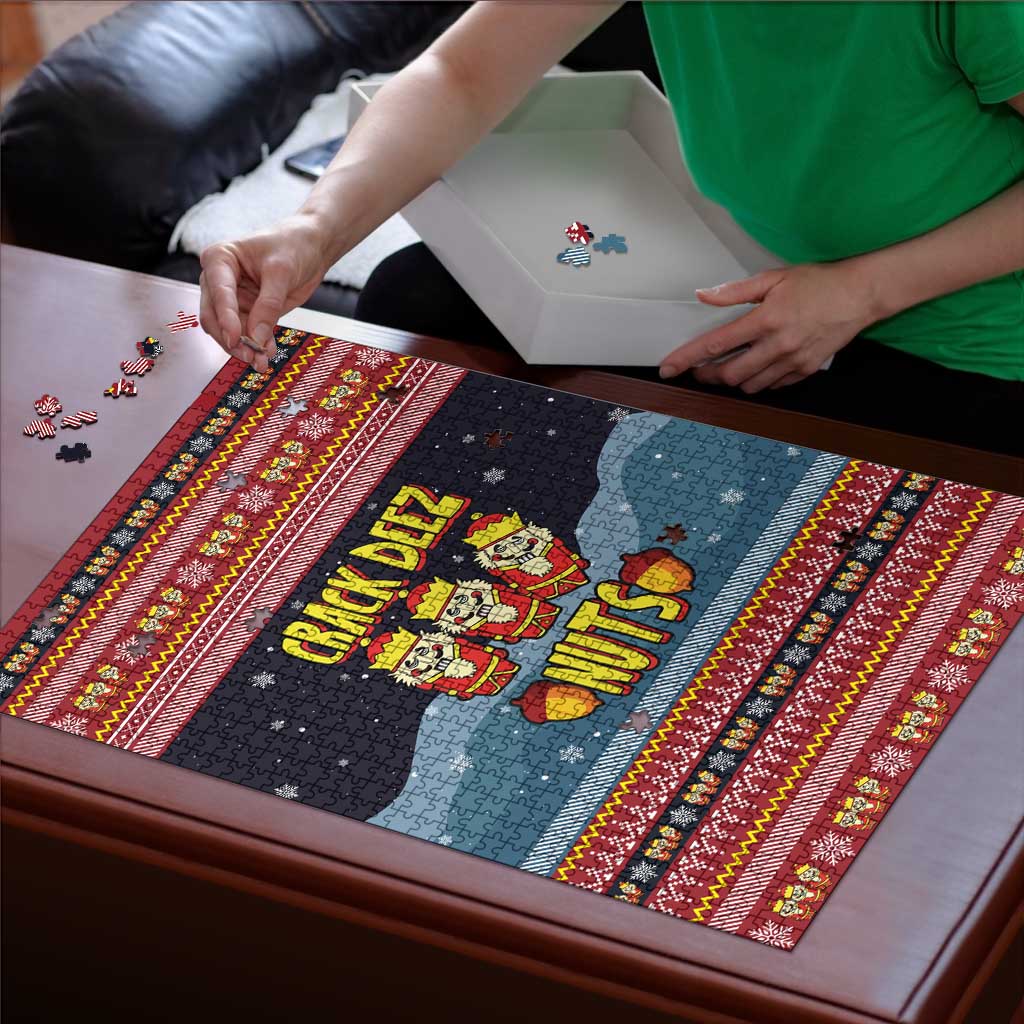 Funny Nutcracker Christmas Puzzle with Crack Deez Nuts Quote and Holiday Pattern Design - Wonder Print Shop