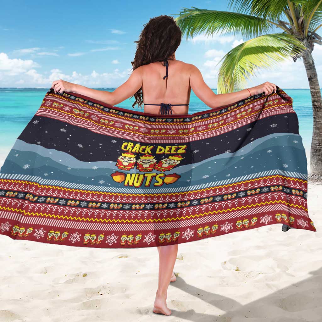 Funny Nutcracker Christmas Sarong with Crack Deez Nuts Quote and Holiday Pattern Design - Wonder Print Shop