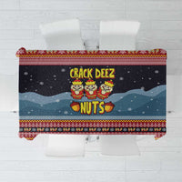 Funny Nutcracker Christmas Tablecloth with Crack Deez Nuts Quote and Holiday Pattern Design - Wonder Print Shop