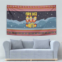 Funny Nutcracker Christmas Tapestry with Crack Deez Nuts Quote and Holiday Pattern Design - Wonder Print Shop