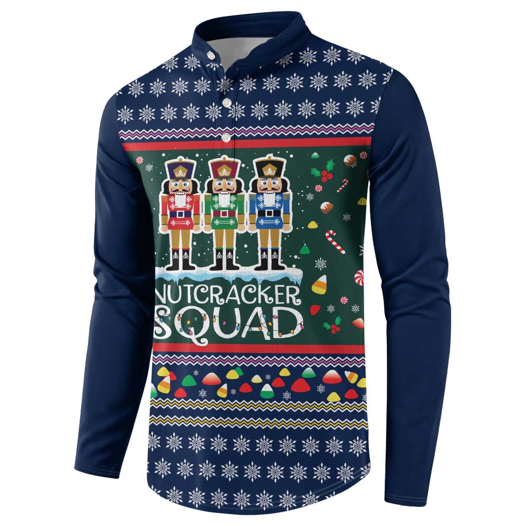 Nutcracker Squad Christmas Button Sweatshirt with Candy Cane and Snowflake Holiday Design - Wonder Print Shop