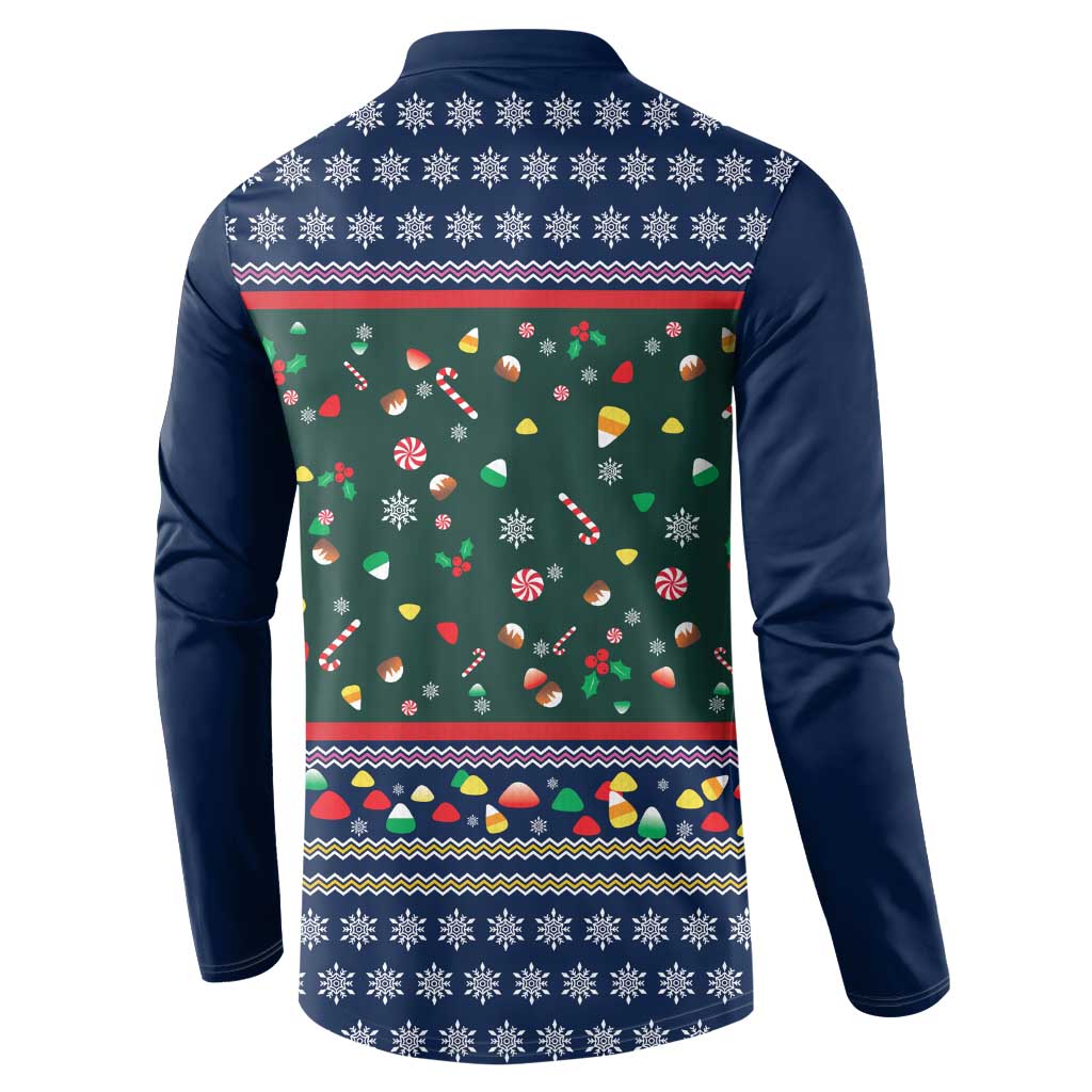 Nutcracker Squad Christmas Button Sweatshirt with Candy Cane and Snowflake Holiday Design - Wonder Print Shop