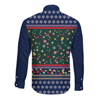Nutcracker Squad Christmas Long Sleeve Button Shirt with Candy Cane and Snowflake Holiday Design - Wonder Print Shop