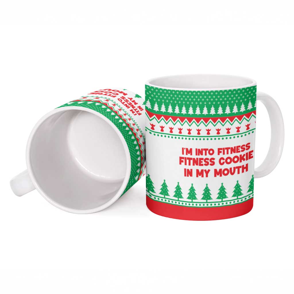 Funny Fitness Cookie Christmas Ceramic Mug with Gingerbread Design and Holiday Pattern - Wonder Print Shop