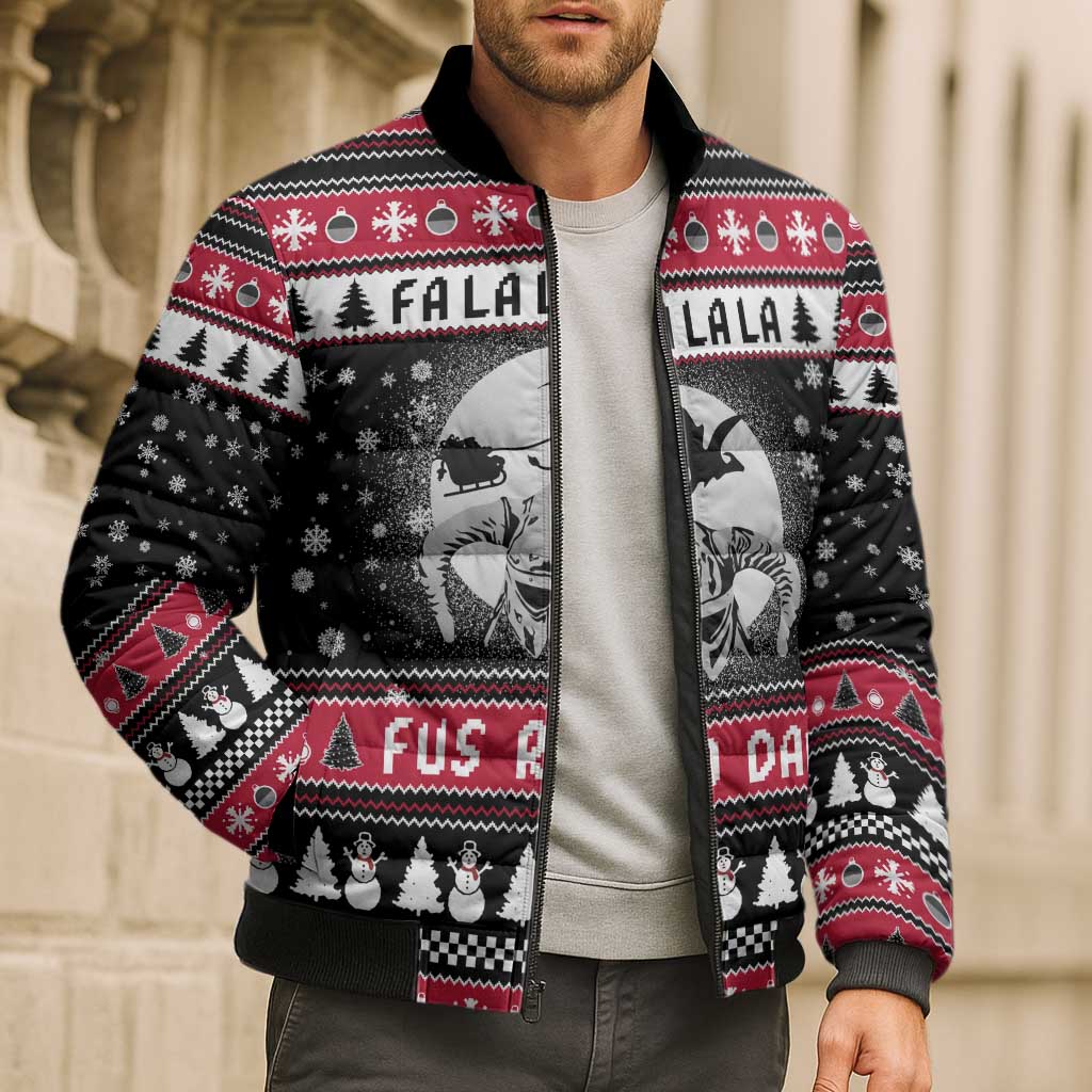 Fa La La La Snowman Tree Xmas Christmas Bomber Puffer Jacket Xmas Holiday Patterns - Wonder Print Shop