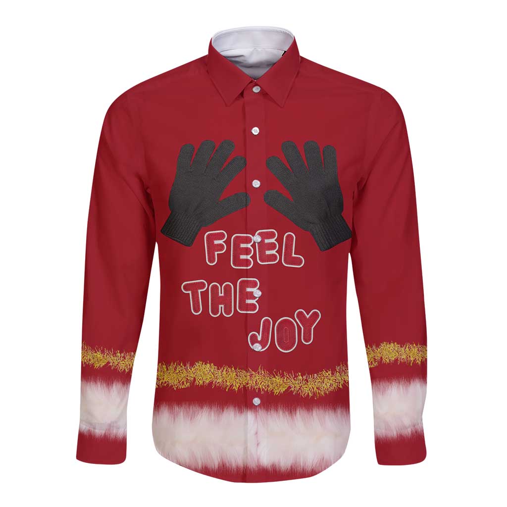 Feel The Joy Christmas Long Sleeve Button Shirt Xmas Holiday Patterns - Wonder Print Shop