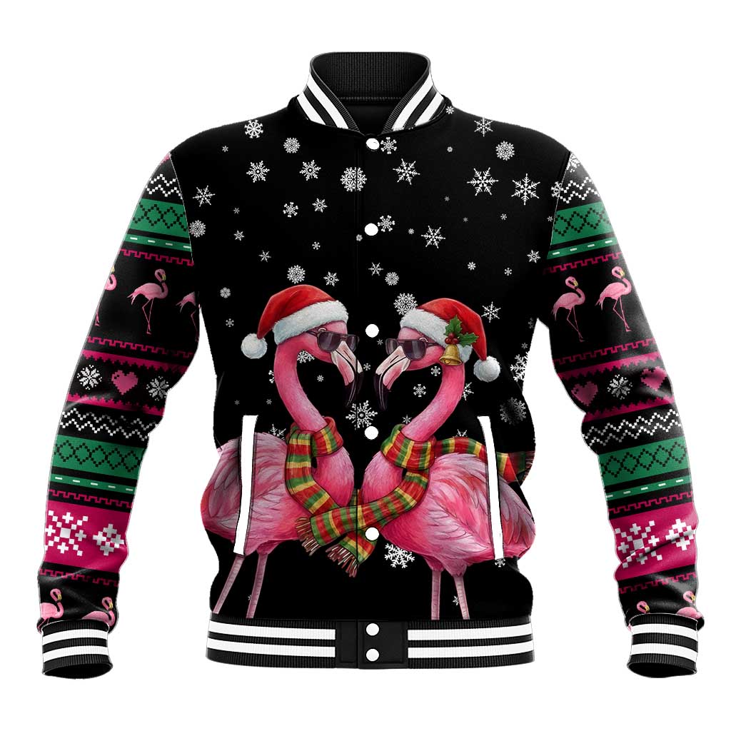 Flamingo Couple Christmas Baseball Jacket Xmas Holiday Patterns - Wonder Print Shop
