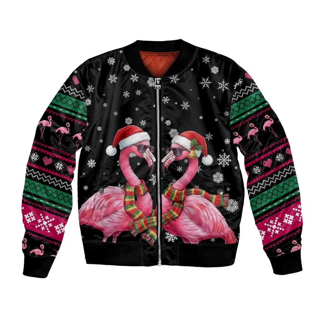Flamingo Couple Christmas Bomber Jacket Xmas Holiday Patterns - Wonder Print Shop