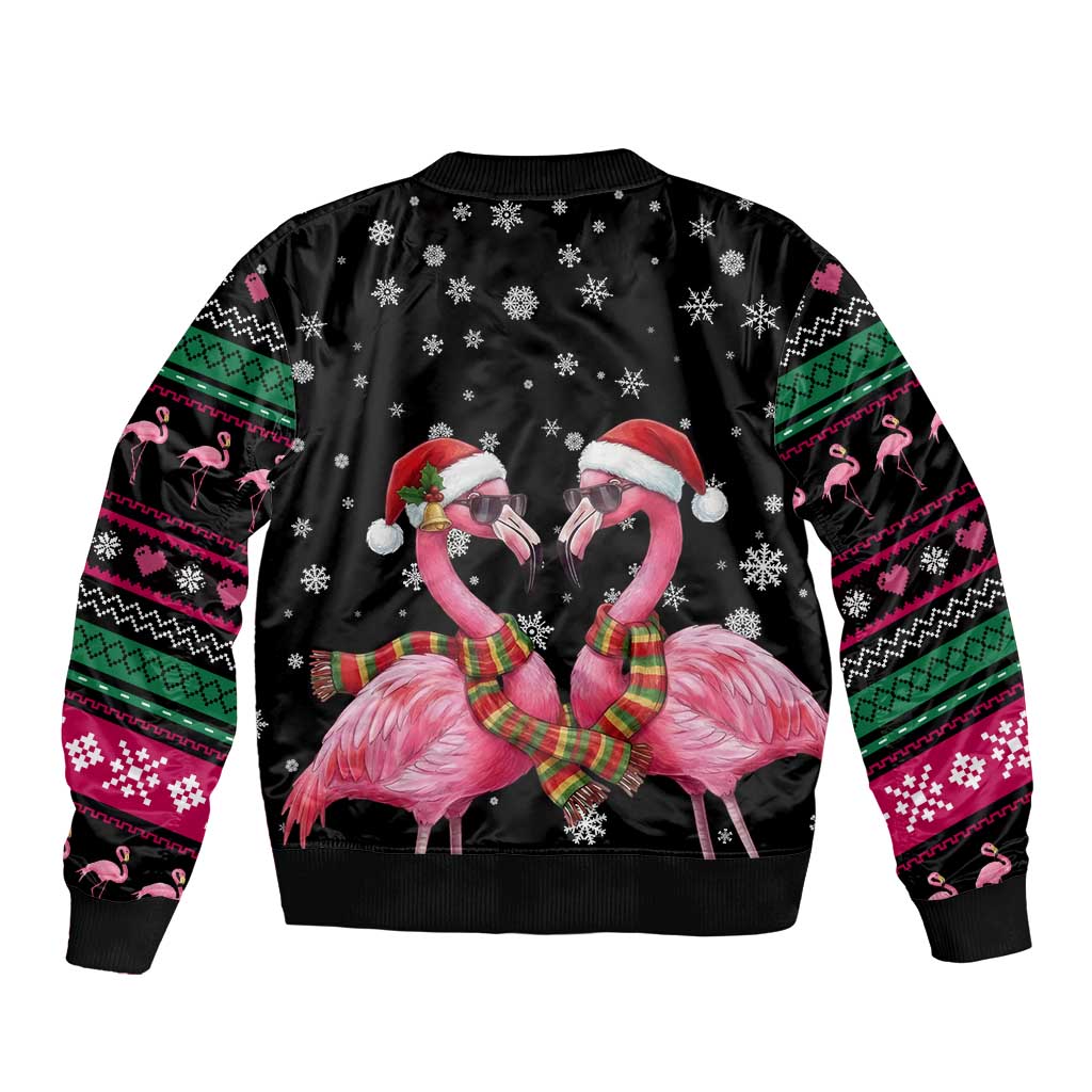 Flamingo Couple Christmas Bomber Jacket Xmas Holiday Patterns - Wonder Print Shop