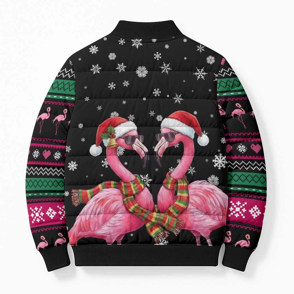 Flamingo Couple Christmas Bomber Puffer Jacket Xmas Holiday Patterns - Wonder Print Shop