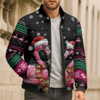 Flamingo Couple Christmas Bomber Puffer Jacket Xmas Holiday Patterns - Wonder Print Shop