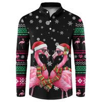 Flamingo Couple Christmas Button Sweatshirt Xmas Holiday Patterns - undefined