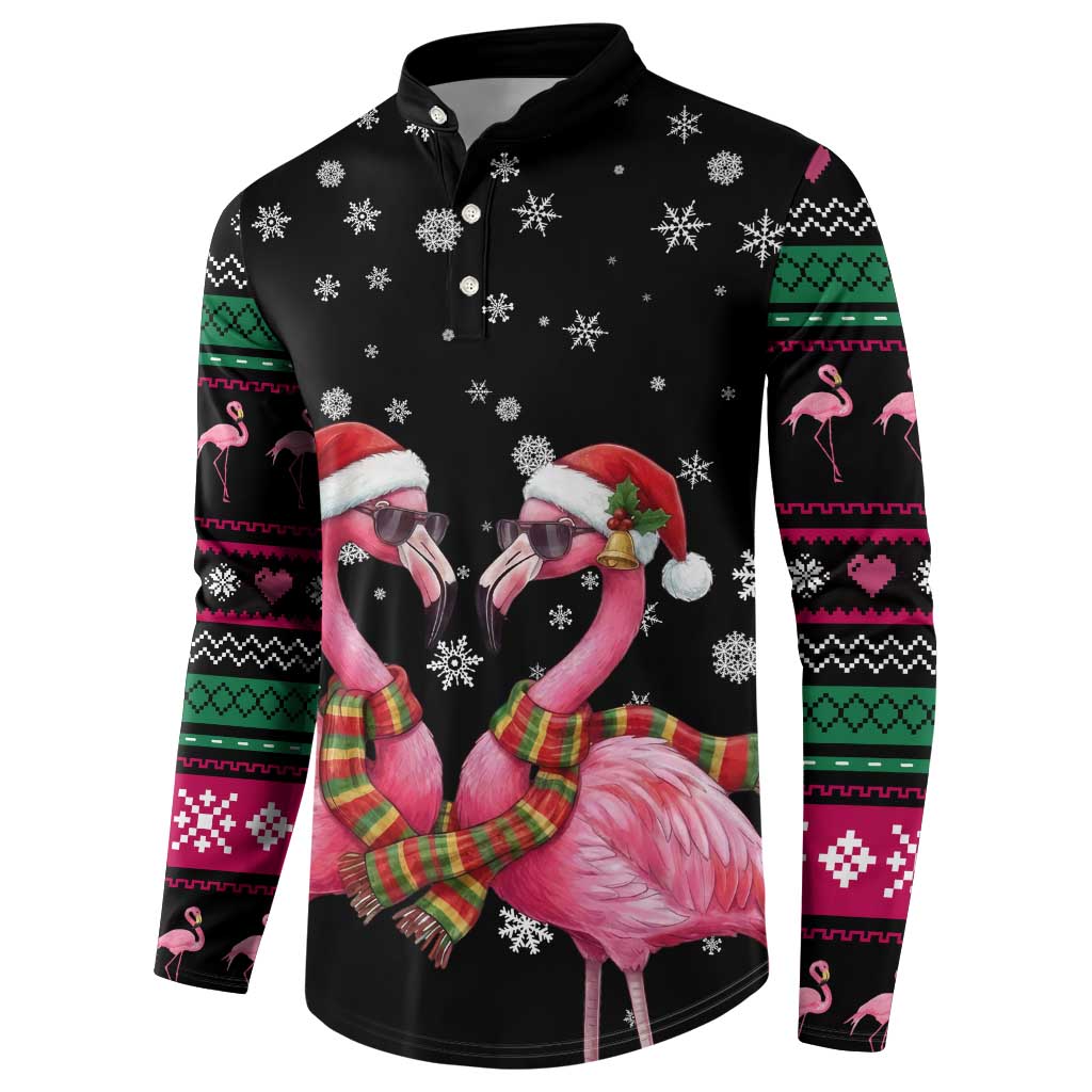 Flamingo Couple Christmas Button Sweatshirt Xmas Holiday Patterns - undefined