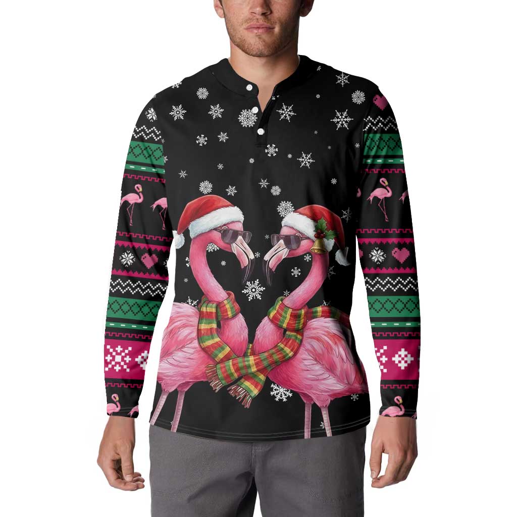 Flamingo Couple Christmas Button Sweatshirt Xmas Holiday Patterns - undefined