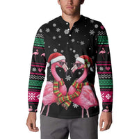 Flamingo Couple Christmas Button Sweatshirt Xmas Holiday Patterns - undefined