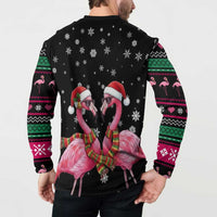Flamingo Couple Christmas Button Sweatshirt Xmas Holiday Patterns - undefined