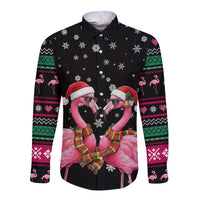 Flamingo Couple Christmas Long Sleeve Button Shirt Xmas Holiday Patterns - Wonder Print Shop