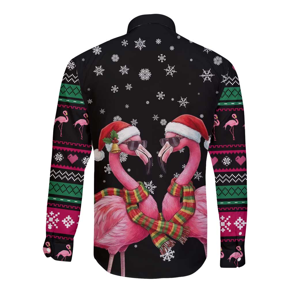 Flamingo Couple Christmas Long Sleeve Button Shirt Xmas Holiday Patterns - Wonder Print Shop