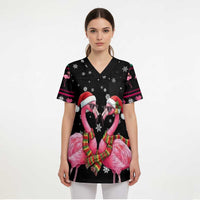 Flamingo Couple Christmas Scrub Top Xmas Holiday Patterns - Wonder Print Shop