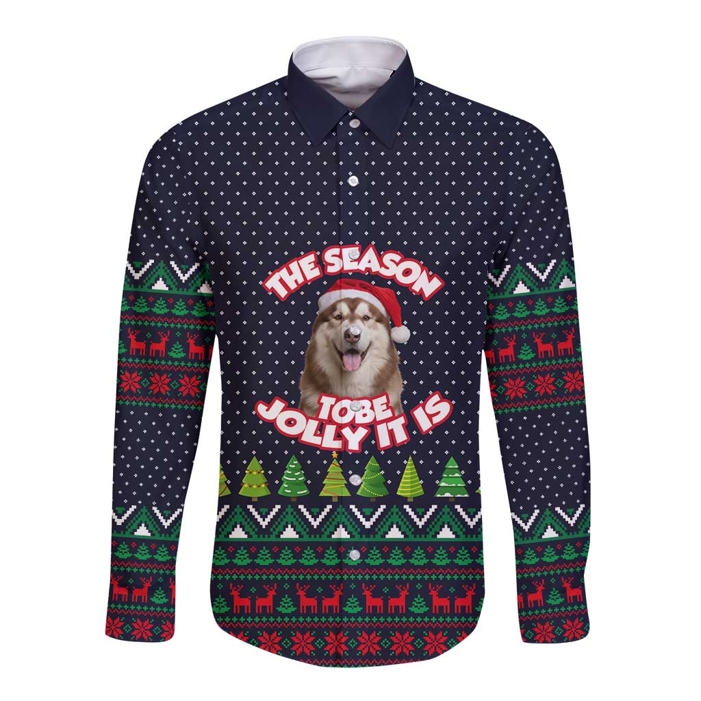 The Season To Be Jolly Siberian Husky Xmas Ball Christmas Long Sleeve Button Shirt Xmas Holiday Patterns - Wonder Print Shop