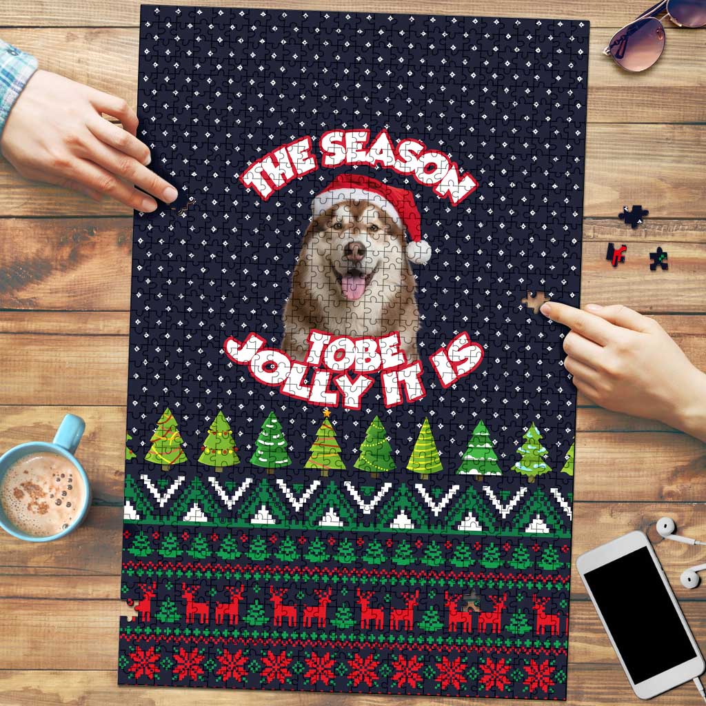 The Season To Be Jolly Siberian Husky Xmas Ball Christmas Puzzle Xmas Holiday Patterns - Wonder Print Shop