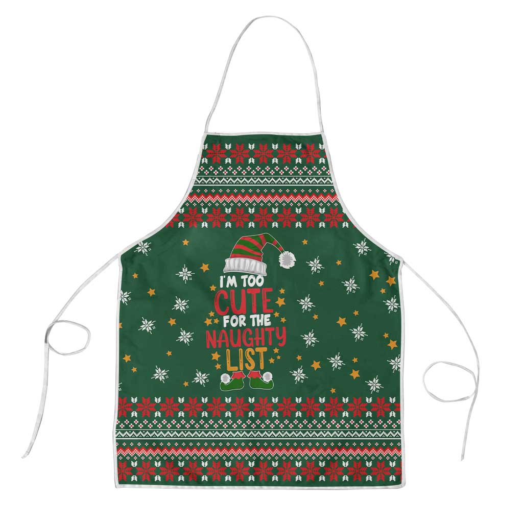 Too Cute For The Naughty List Christmas Apron Xmas Holiday Patterns - Wonder Print Shop