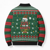 Too Cute For The Naughty List Christmas Bomber Puffer Jacket Xmas Holiday Patterns - Wonder Print Shop
