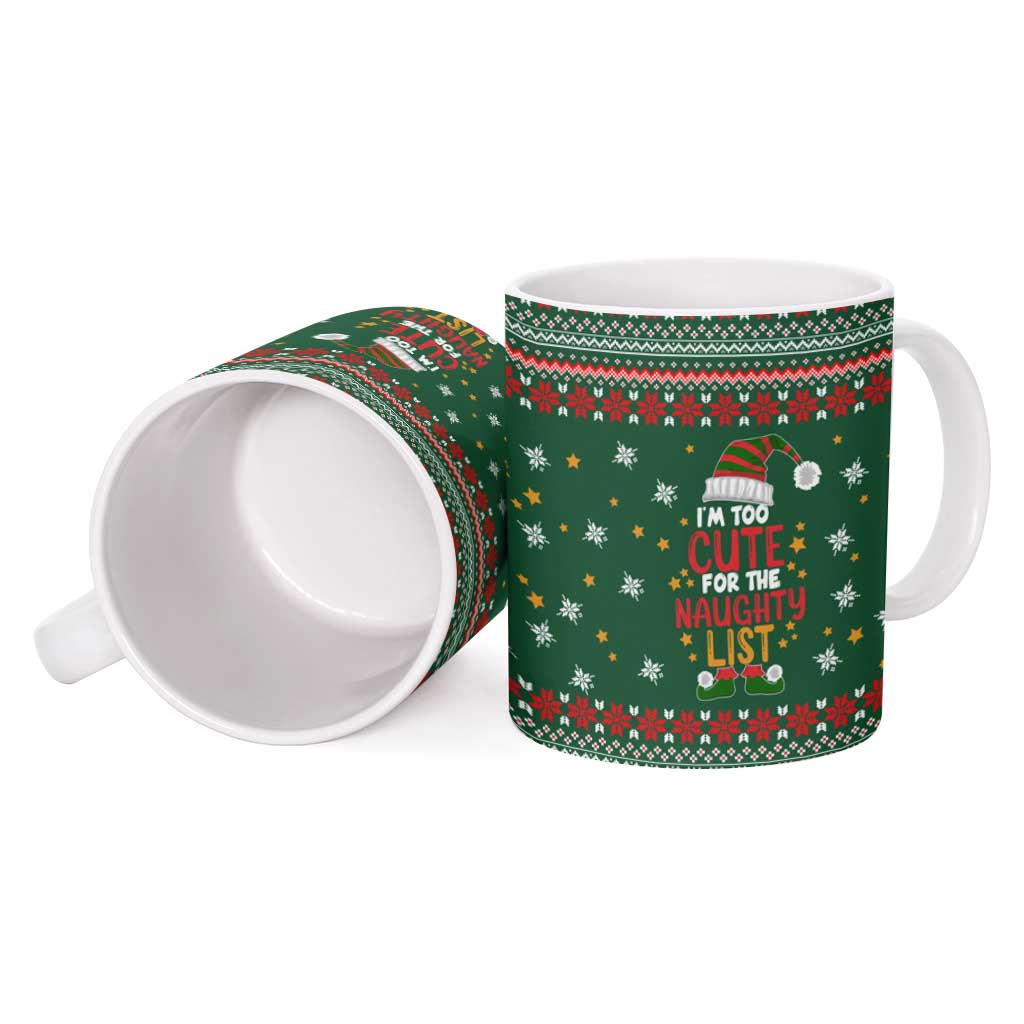 Too Cute For The Naughty List Christmas Ceramic Mug Xmas Holiday Patterns - Wonder Print Shop