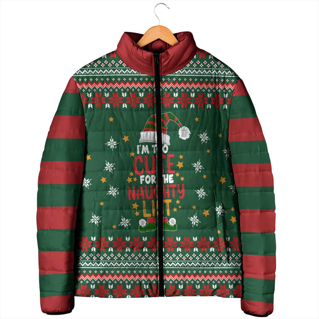 Too Cute For The Naughty List Christmas Padded Jacket Xmas Holiday Patterns - Wonder Print Shop