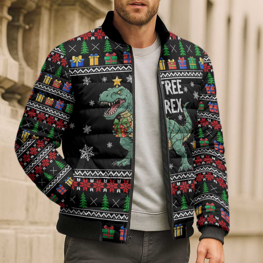 Tree Rex Christmas Bomber Puffer Jacket Xmas Holiday Patterns - Wonder Print Shop