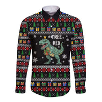 Tree Rex Christmas Long Sleeve Button Shirt Xmas Holiday Patterns - Wonder Print Shop