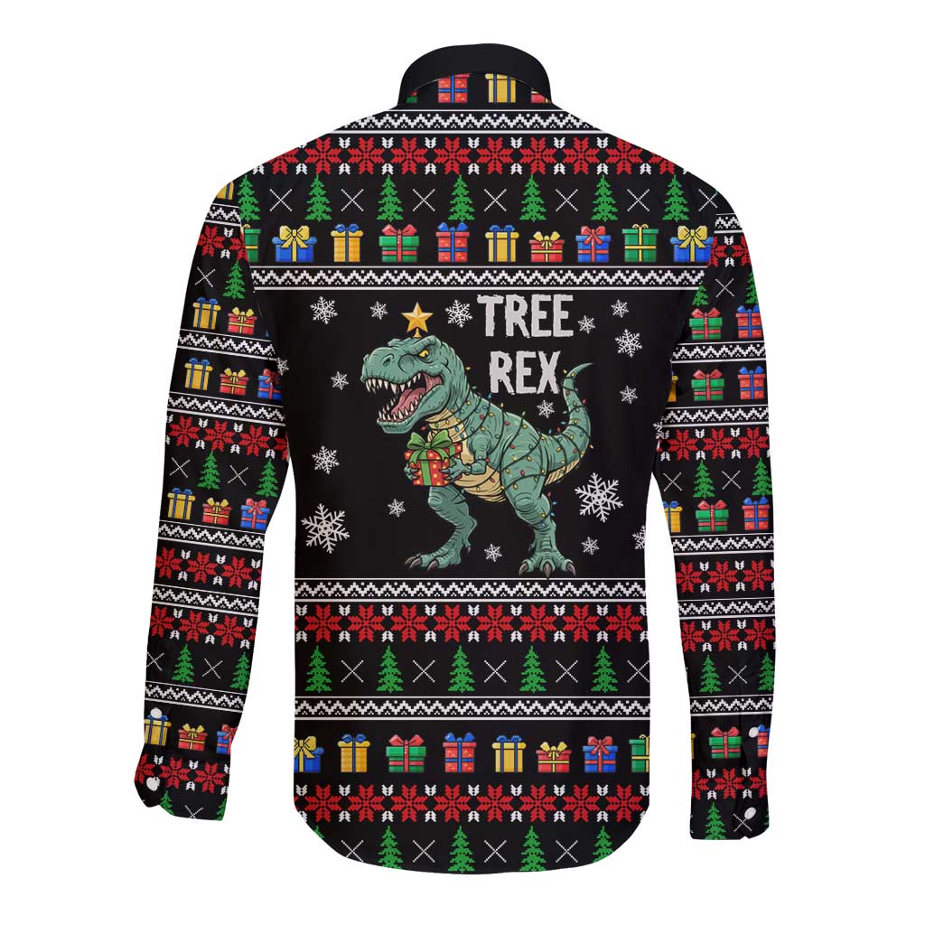 Tree Rex Christmas Long Sleeve Button Shirt Xmas Holiday Patterns - Wonder Print Shop