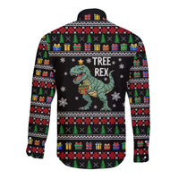 Tree Rex Christmas Long Sleeve Button Shirt Xmas Holiday Patterns - Wonder Print Shop
