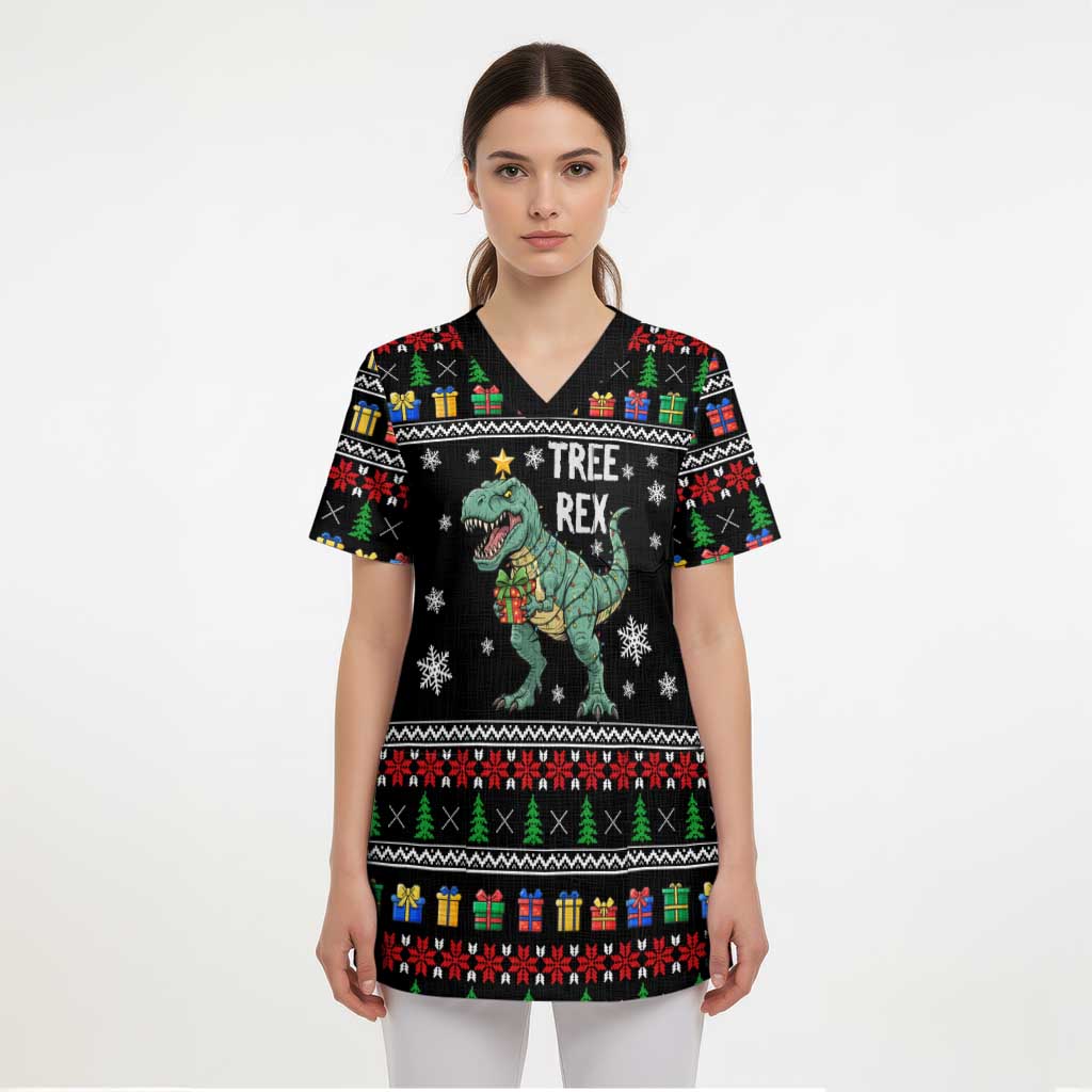 Tree Rex Christmas Scrub Top Xmas Holiday Patterns - Wonder Print Shop